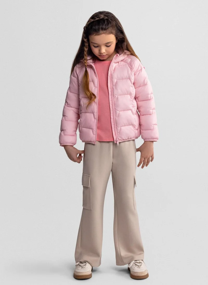 مينوتي Girls wide leg joggers beige with cargo pockets